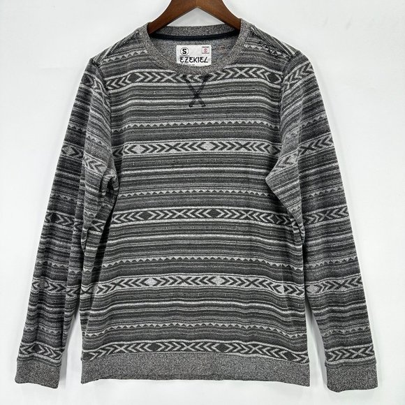 Ezekiel Sweatshirt Mens Pullover Long Sleeve Aztec Pattern Round Neck Gray S - Picture 1 of 10